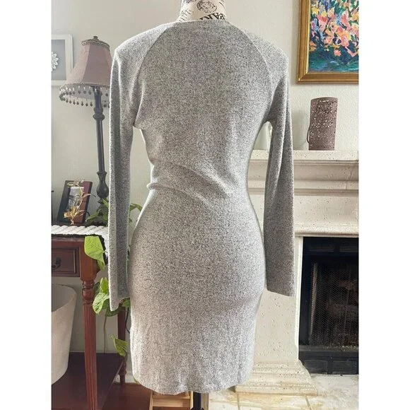 Free People Women's Mini Dress Size XS Gray Long Sleeve Tie Front Fitted - Picture 3 of 9